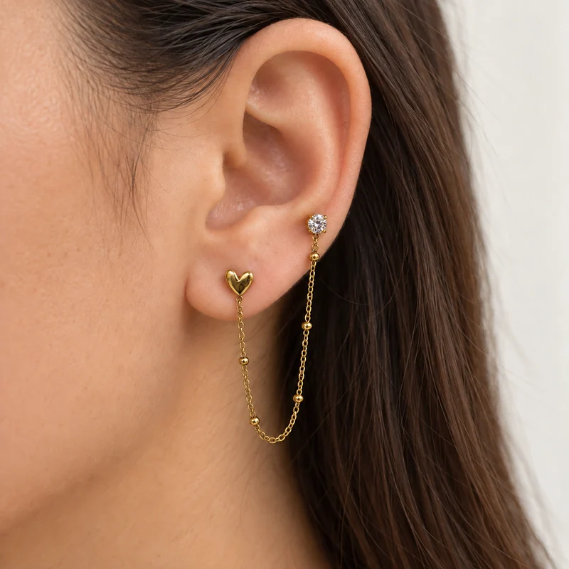 Boucles d'oreilles chainette avec coeur