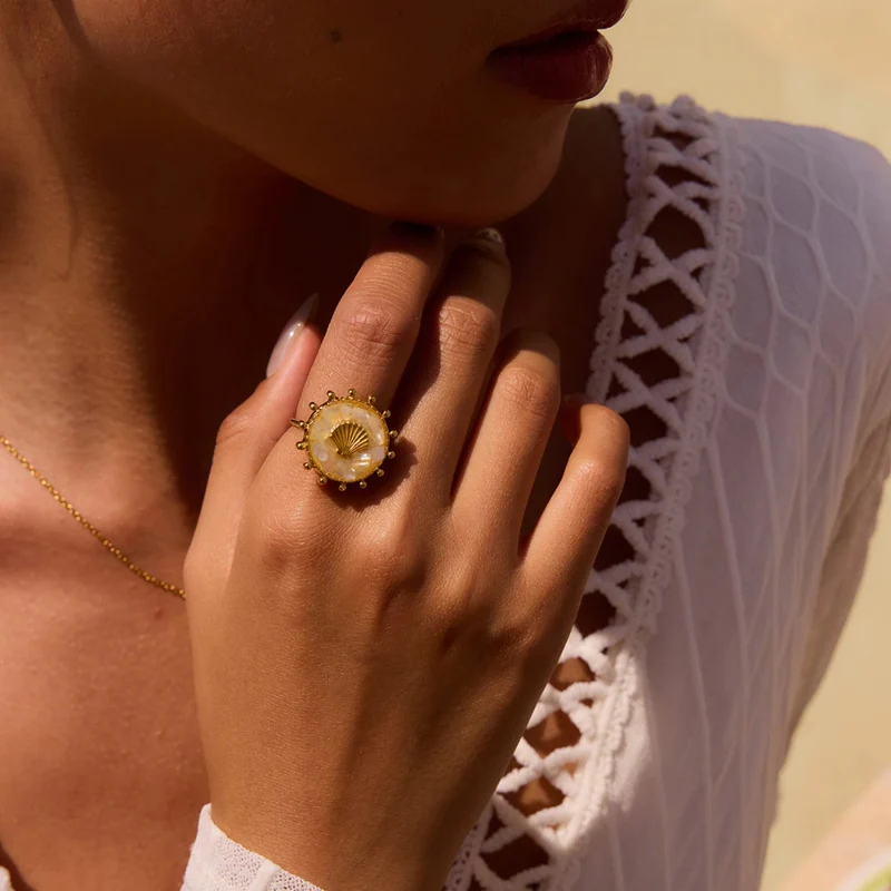 Bague Ronde Coquillage Nacre