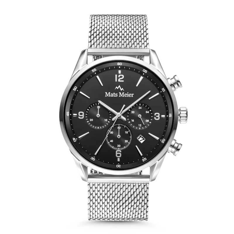 Mats Meier Grand Cornier chronograph men's watch silver colored with black MM00132