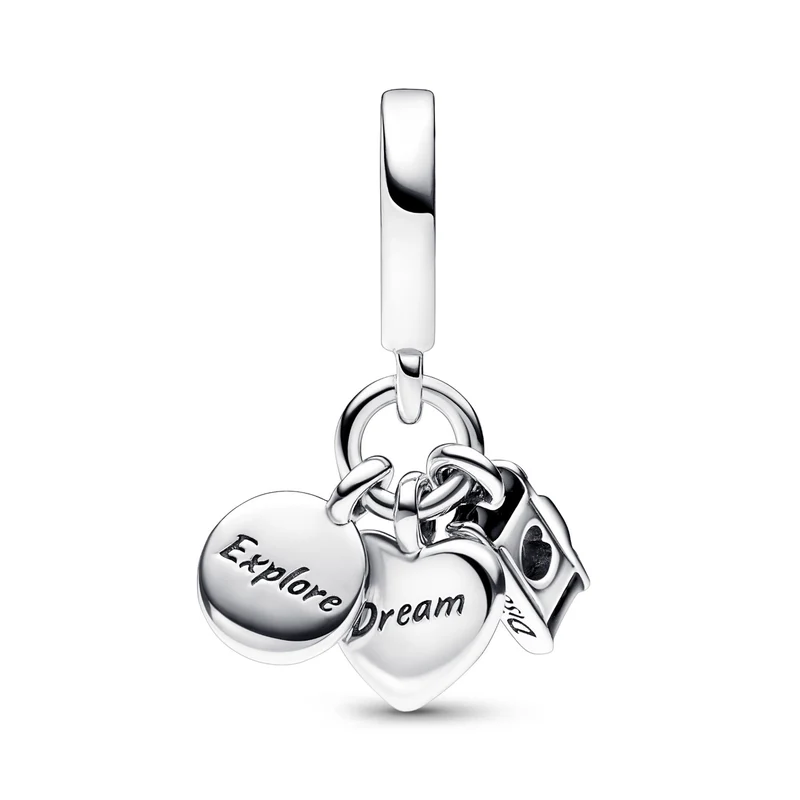 Pandora Moments 925 Sterling Silver Camera, Heart And Compass Charm 792703C01