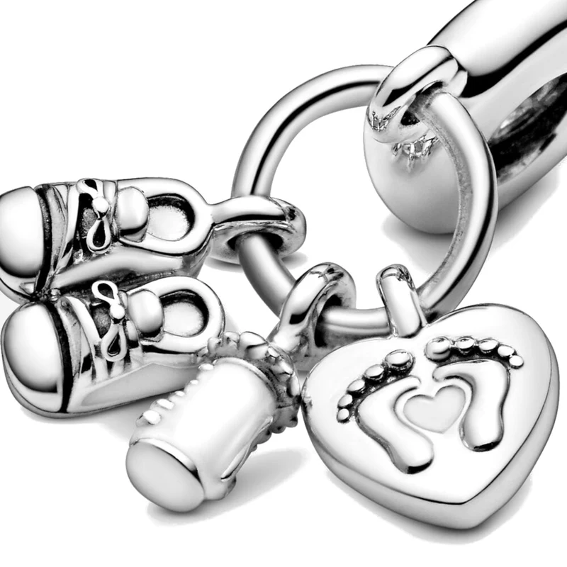 Pandora Moments 925 Sterling Silver Shoes Baby Bottle And Heart Charm 798106CZ