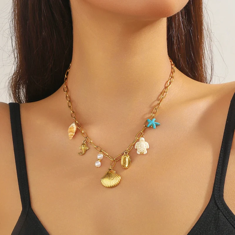 Collier Charms Coquillage Acier Inoxydable