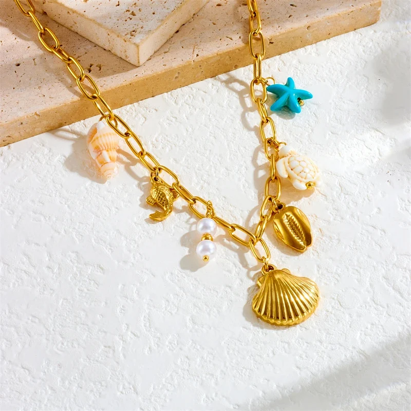 Collier Charms Coquillage Acier Inoxydable