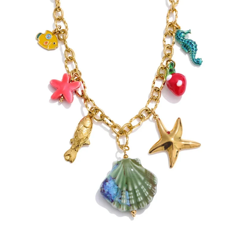 Collier Charms Coquillage Bleu