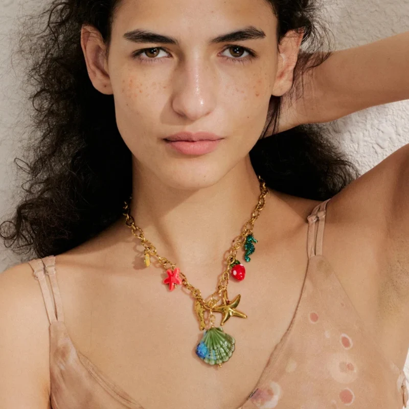 Collier Charms Coquillage Bleu