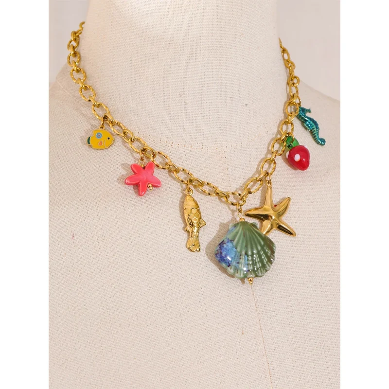 Collier Charms Coquillage Bleu