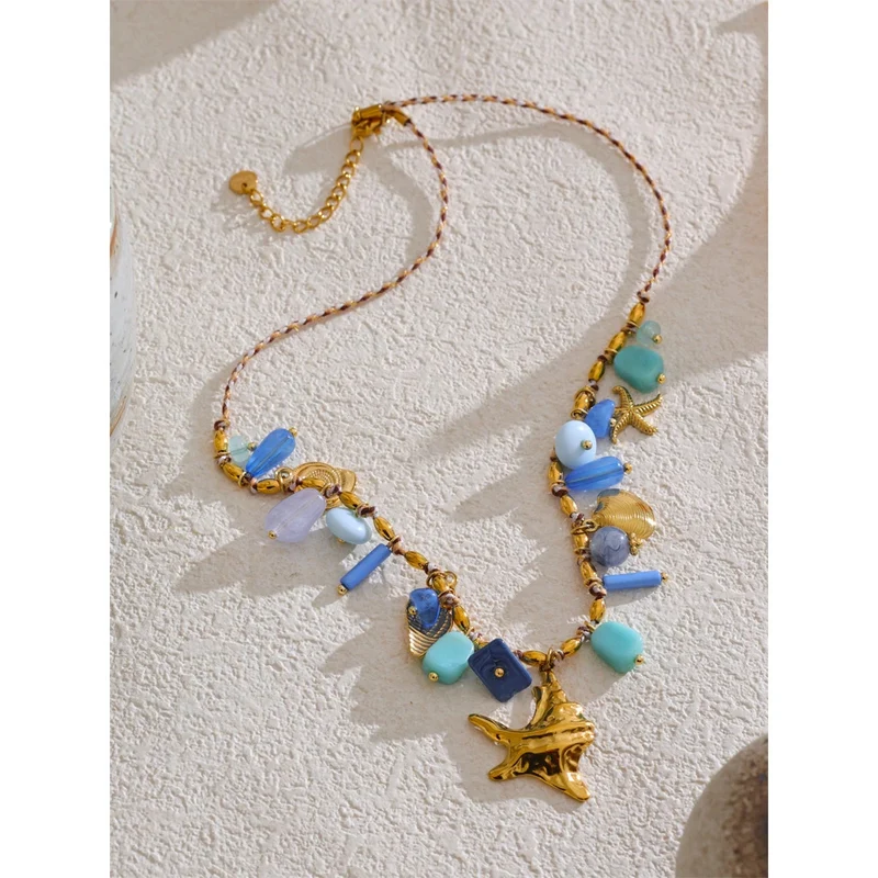 Collier Charms Coquillage Bleu