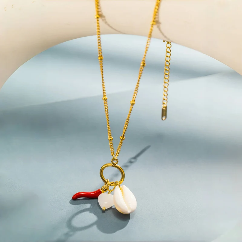 Collier Coquillage Corail Rouge
