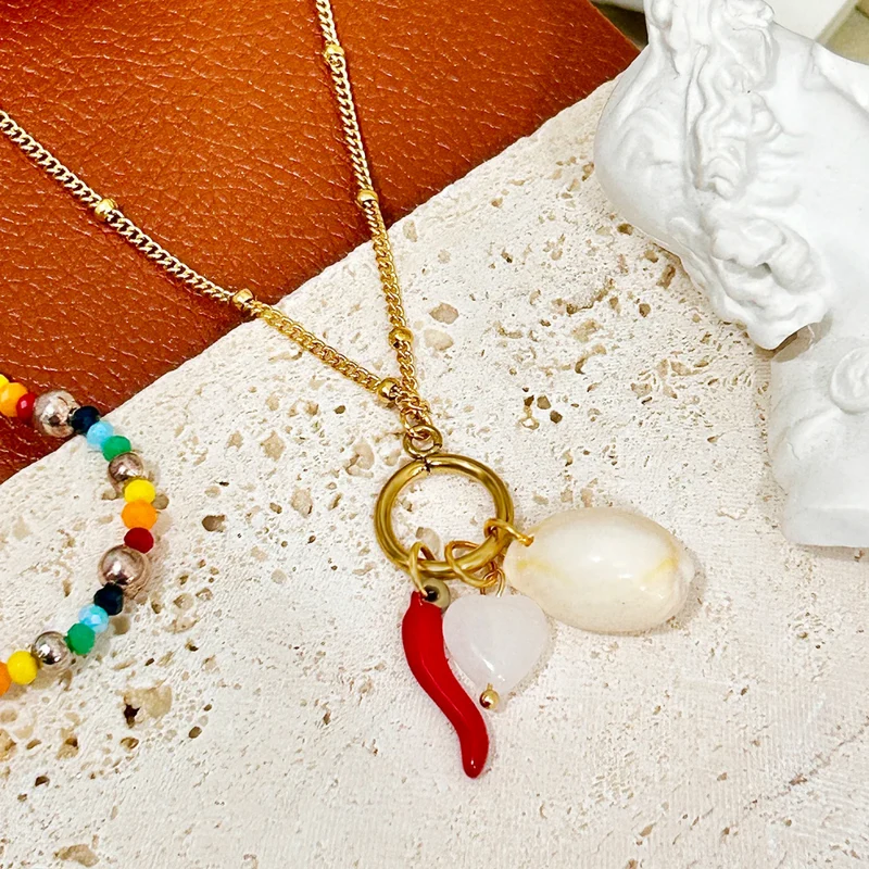 Collier Coquillage Corail Rouge