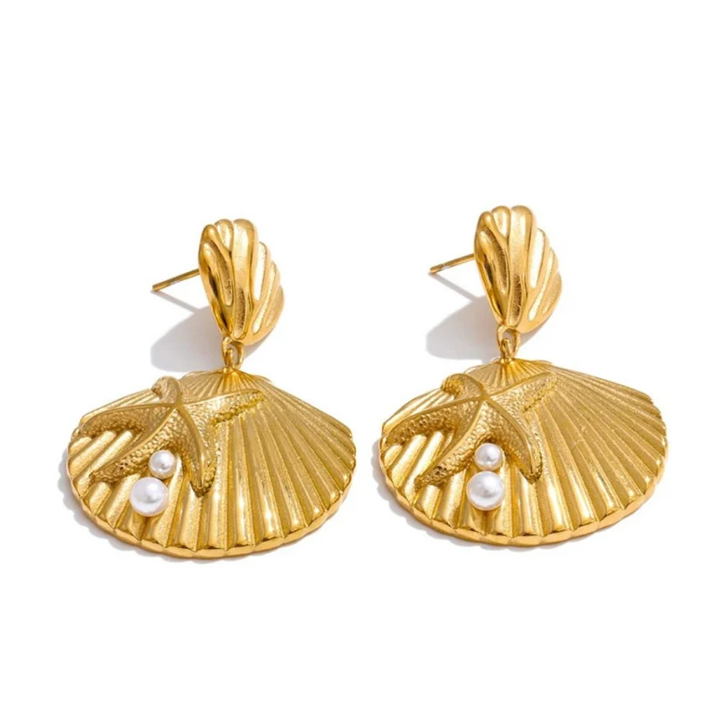 Boucles d'Oreilles Pendante Double Coquillage
