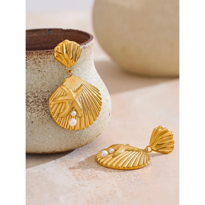 Boucles d'Oreilles Pendante Double Coquillage