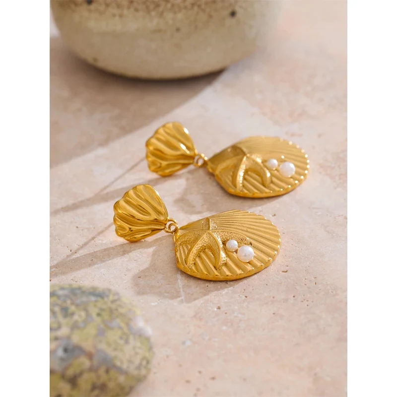 Boucles d'Oreilles Pendante Double Coquillage