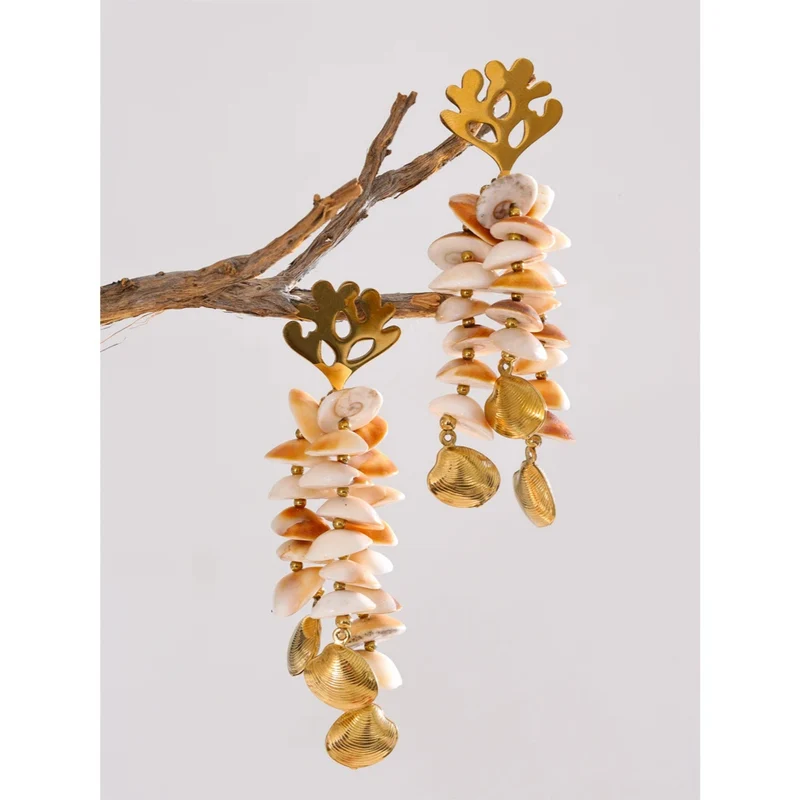 Boucles d'Oreilles Coquillage Longue Pendante