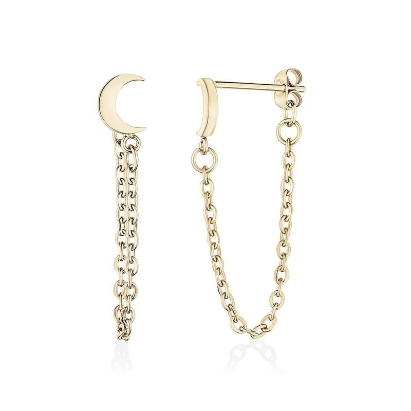 Croissant de lune + boucles d'oreilles en chaîne
