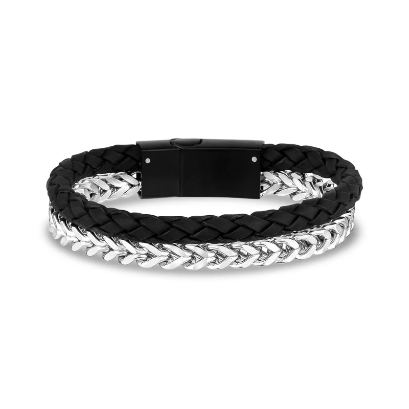 Bracelet Franco en cuir noir