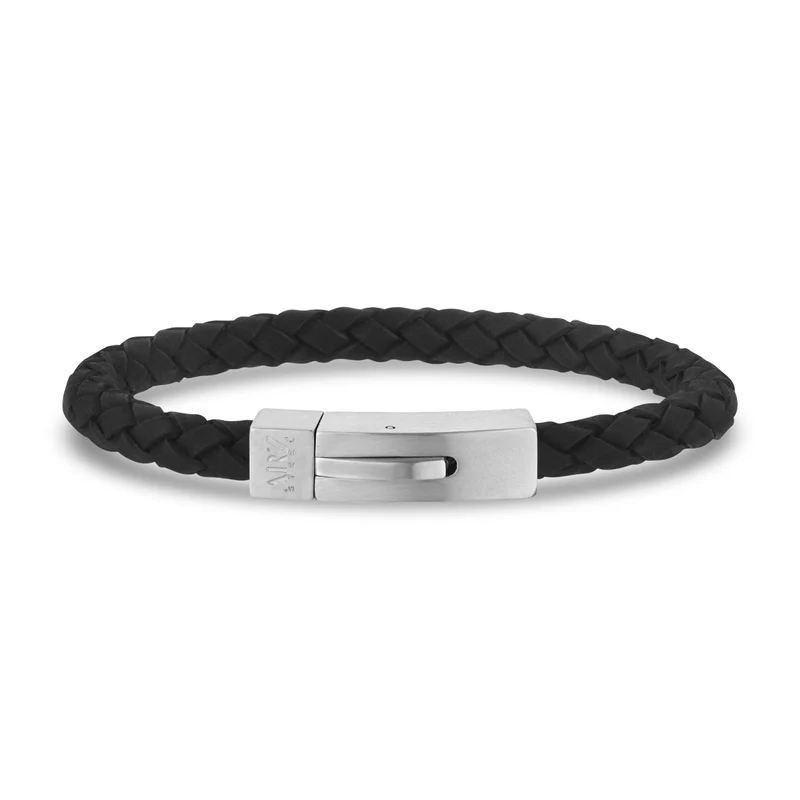 Bracelet en cuir noir avec fermoir mat | 6MM