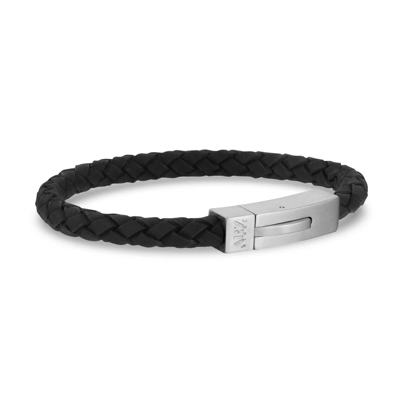 Bracelet en cuir noir avec fermoir mat | 6MM