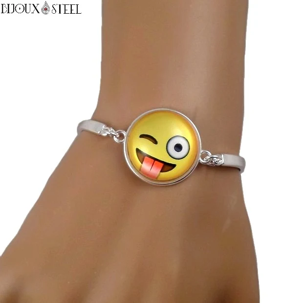 Bracelet argenté à Emoji - Émoticônes