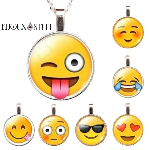 Collier à pendentif rond à Emoji - Émoticônes