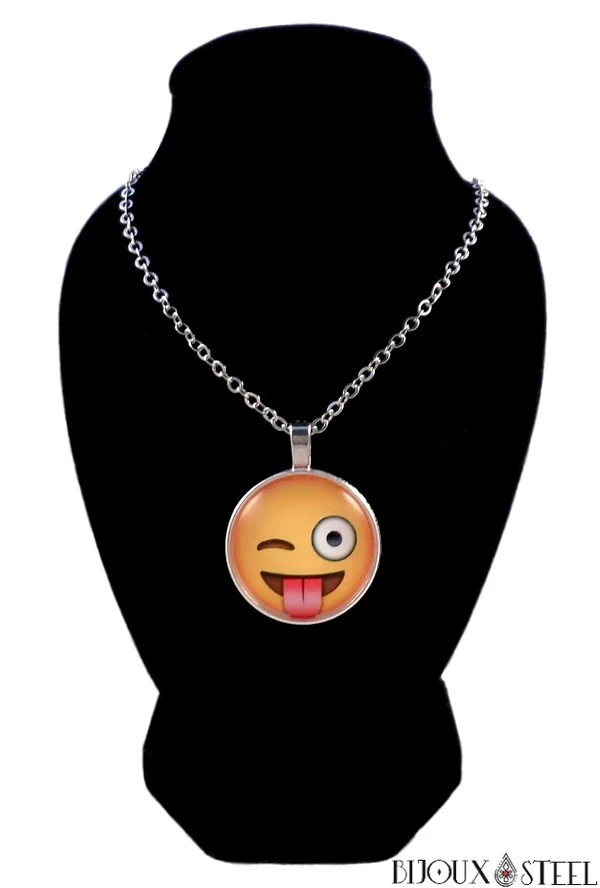 Collier à pendentif rond à Emoji - Émoticônes