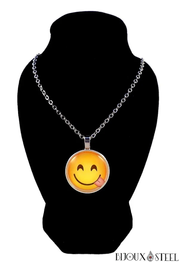 Collier à pendentif rond à Emoji - Émoticônes
