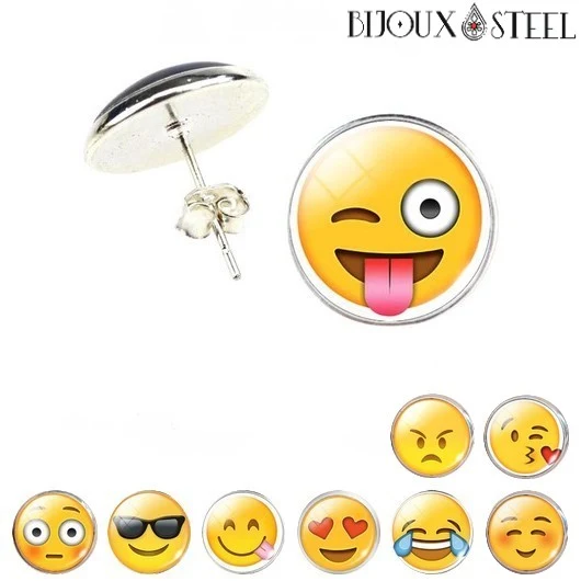Boucles d'oreilles à puces rondes Emoji - Émoticônes