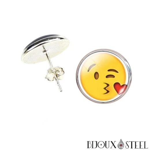 Boucles d'oreilles à puces rondes Emoji - Émoticônes