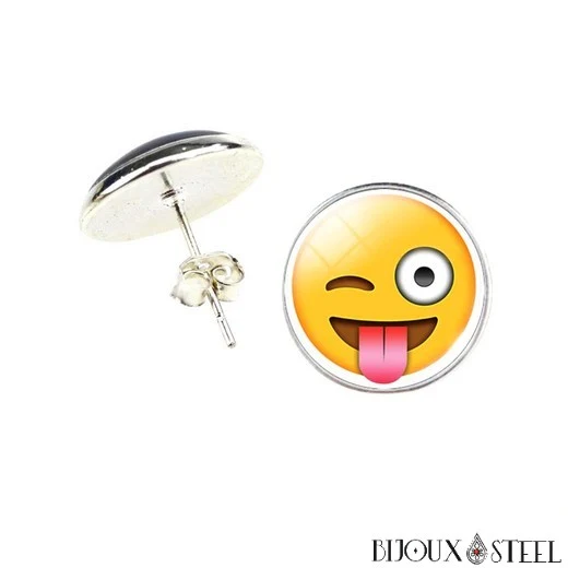 Boucles d'oreilles à puces rondes Emoji - Émoticônes