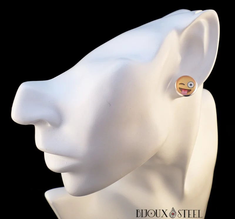 Boucles d'oreilles à puces rondes Emoji - Émoticônes