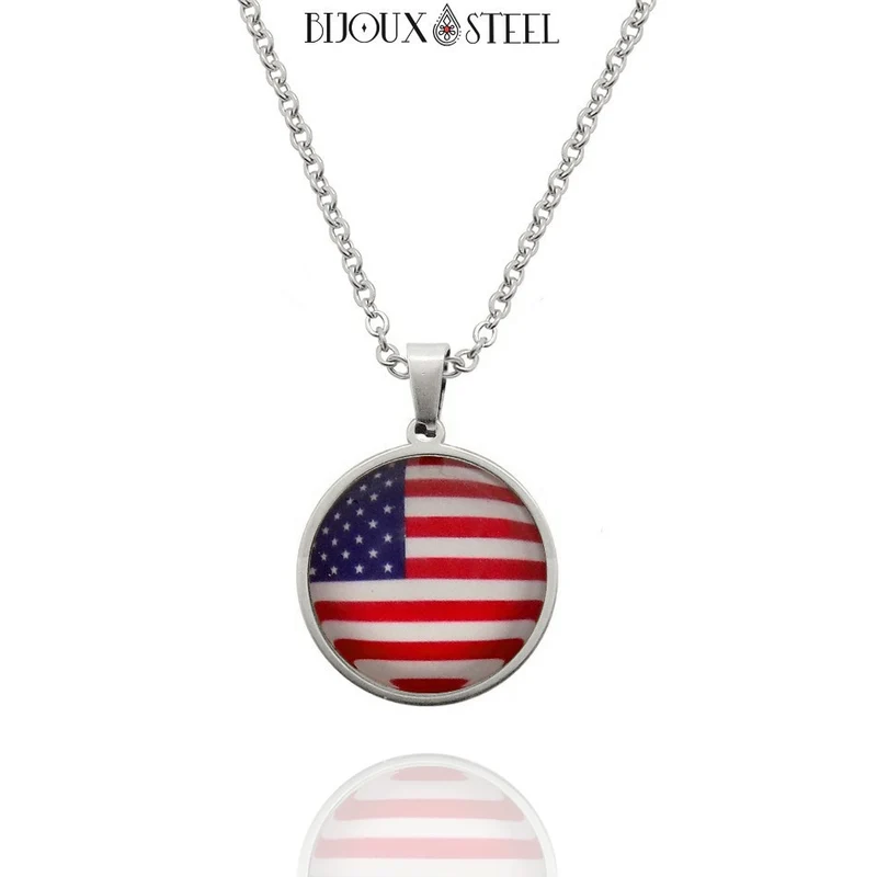 Collier à pendentif drapeau des États-Unis