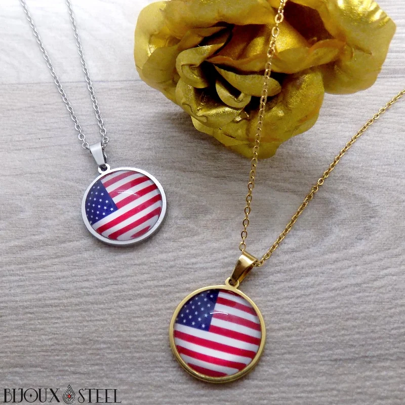 Collier à pendentif drapeau des États-Unis