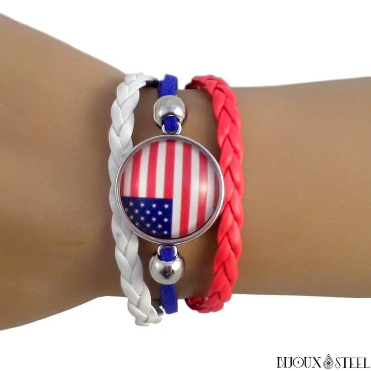 Bracelet à drapeau des Etats-Unis en simili cuir
