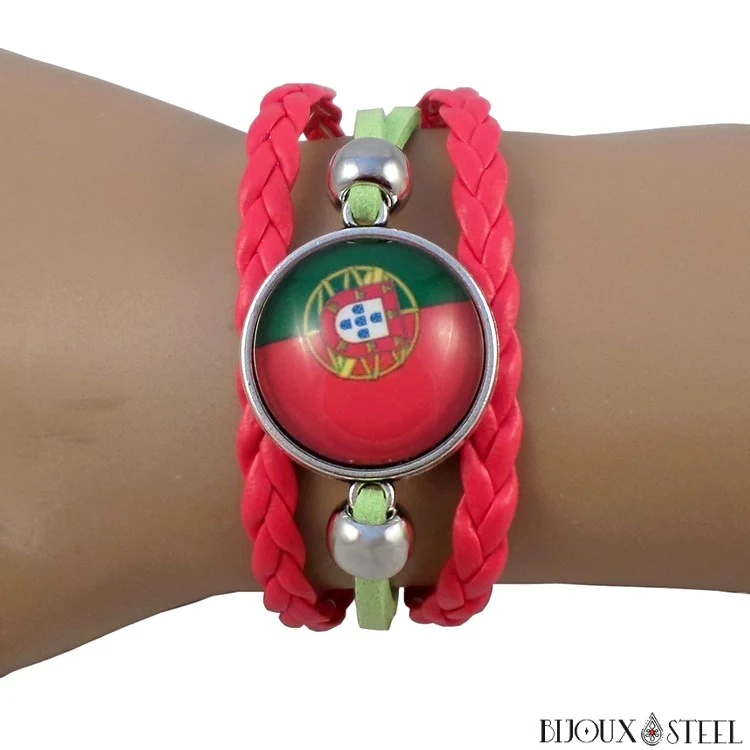 Bracelet à drapeau du Portugal en simili cuir
