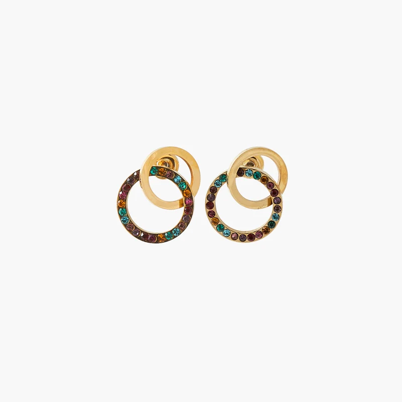 Boucles d'oreilles double anneau strass en acier inoxydable