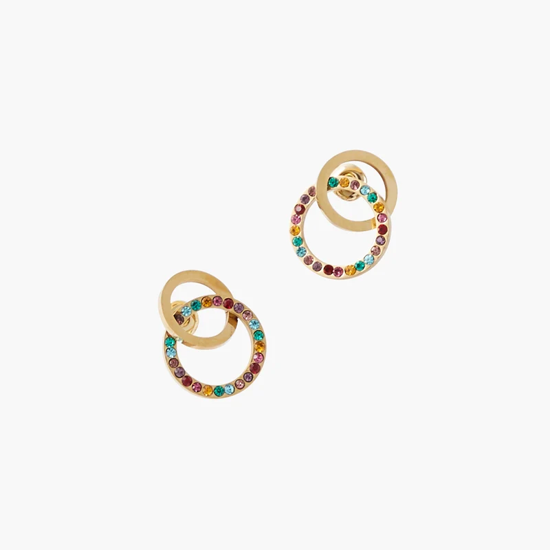 Boucles d'oreilles double anneau strass en acier inoxydable