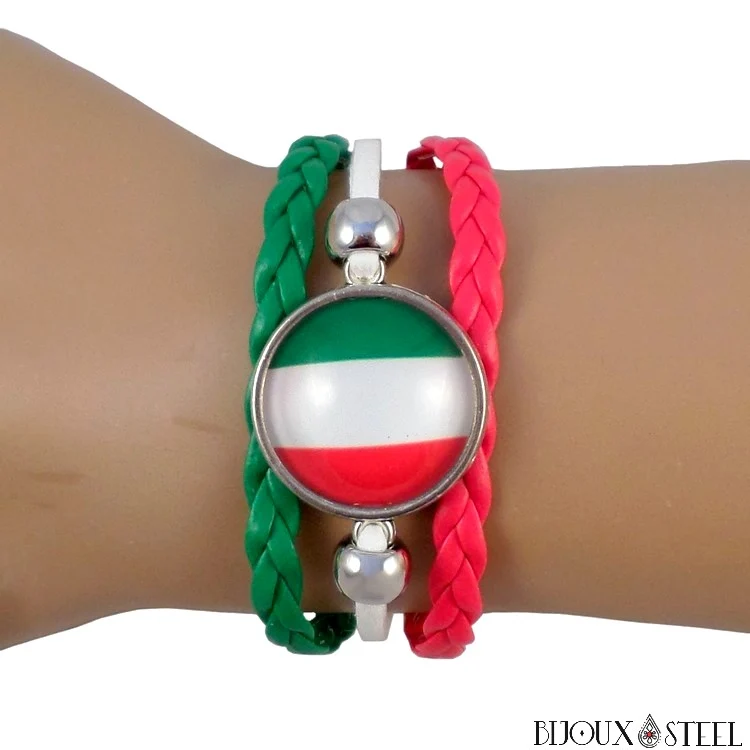 Bracelet à drapeau de l'Italie en simili cuir