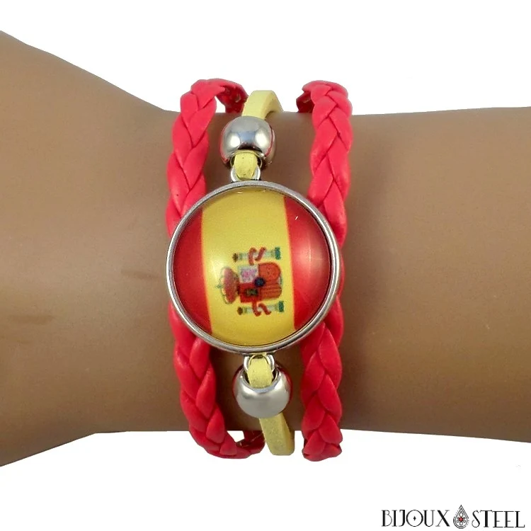 Bracelet à drapeau de l'Espagne en simili cuir