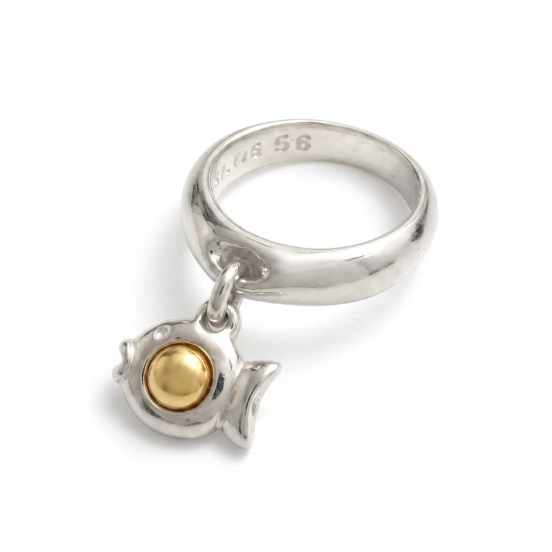 Bague Pampille Poisson Boule Dorée