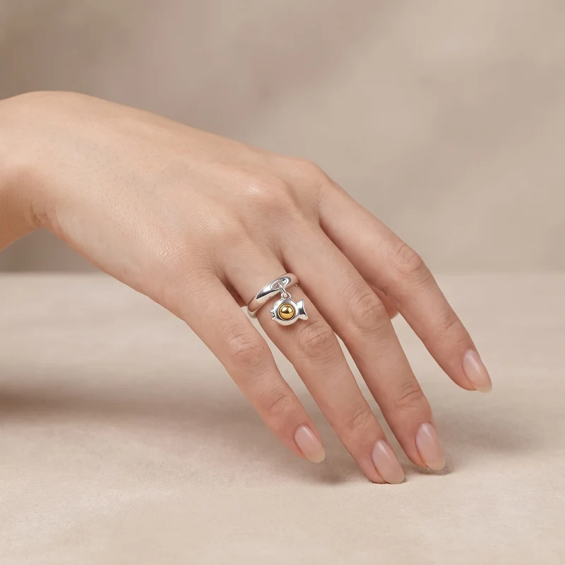 Bague Pampille Poisson Boule Dorée