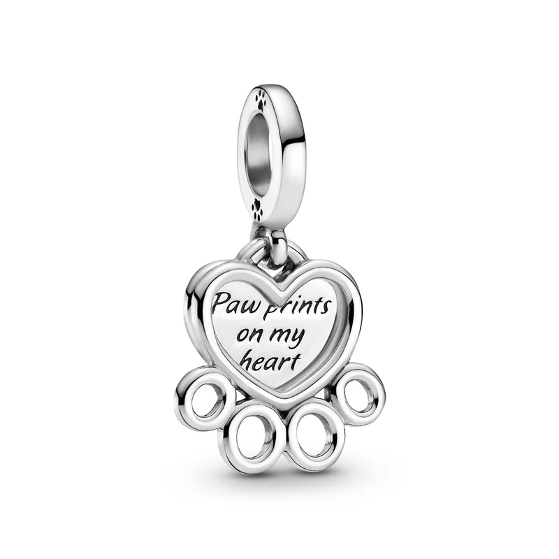 Pandora Passions 925 Sterling Silver Hearts & Paw Print Dangle Charm 799360C00