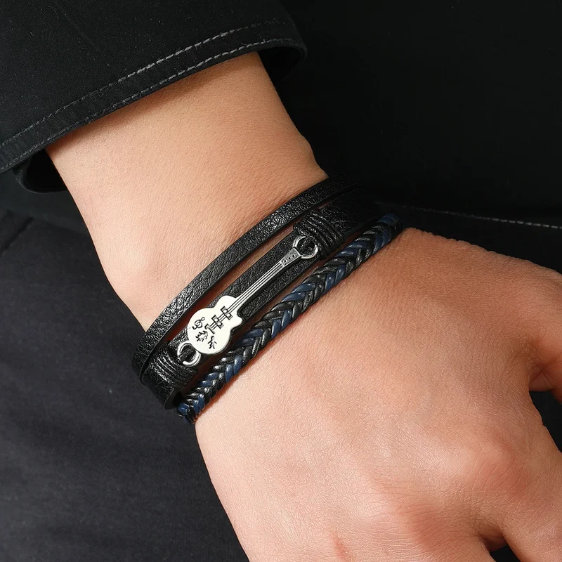 Bracelet Cuir Homme Guitare