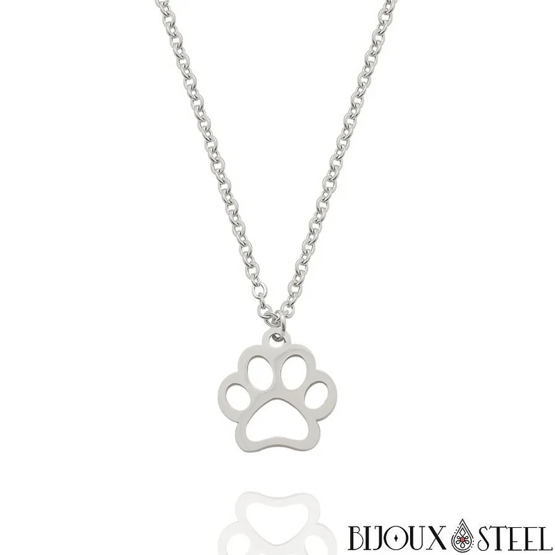 Collier à pendentif à patte de chien en acier inoxydable
