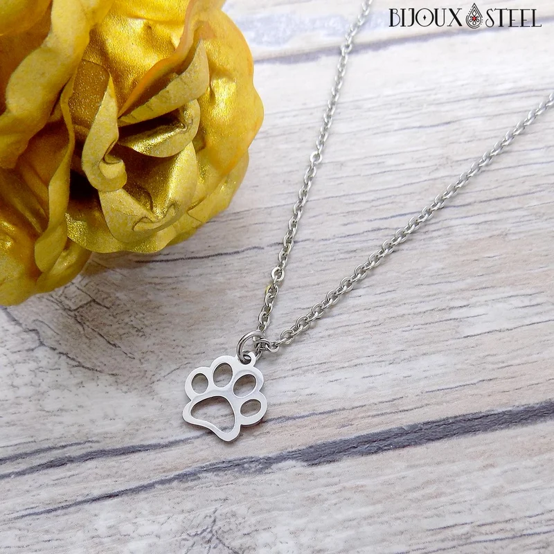Collier à pendentif à patte de chien en acier inoxydable
