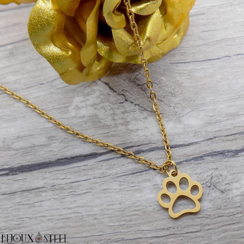 Collier à pendentif à patte de chien en acier inoxydable