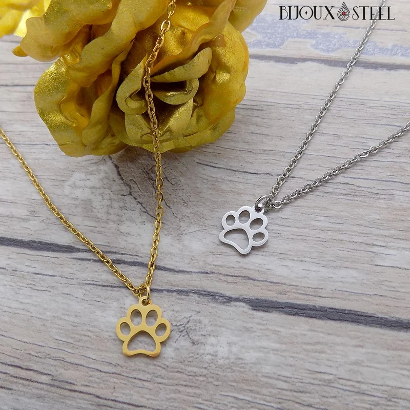 Collier à pendentif à patte de chien en acier inoxydable