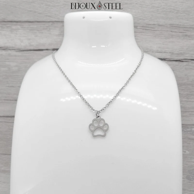 Collier à pendentif à patte de chien en acier inoxydable