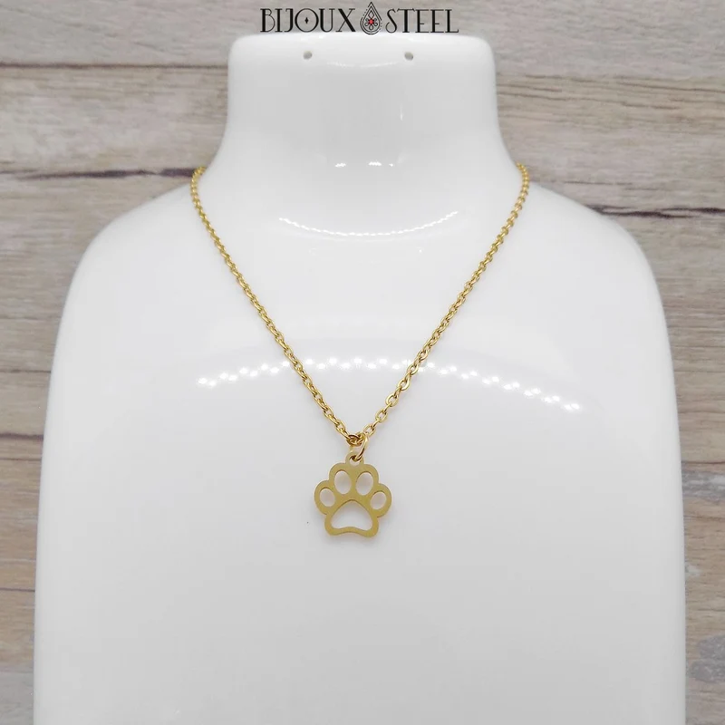 Collier à pendentif à patte de chien en acier inoxydable