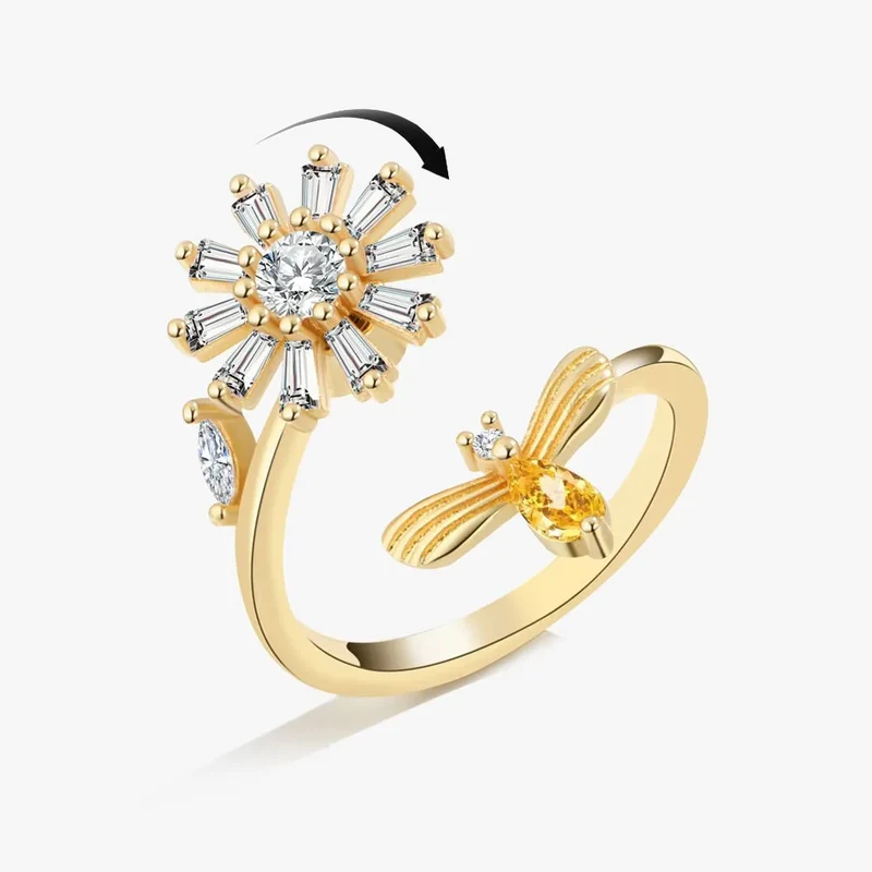 Bague Abeille et Fleur qui Tourne