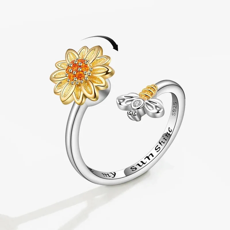 Bague Abeille et Fleur qui Tourne