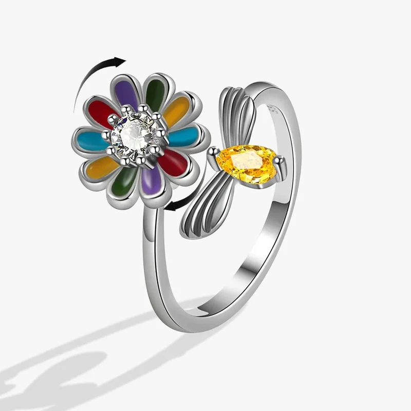 Bague Abeille et Fleur qui Tourne